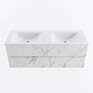 MONDIAZ VICA 130cm badmeubel onderkast Carrara 2 lades. Wastafel CLOUD dubbel 2 kraangaten, kleur Talc.