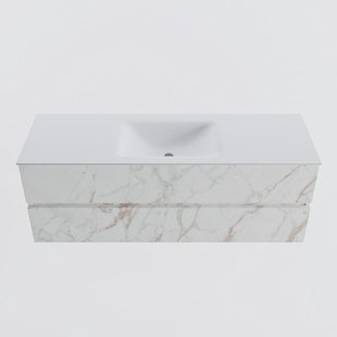 MONDIAZ VICA 140cm badmeubel onderkast Carrara 2 lades. Wastafel CLOUD midden 1 kraangat, kleur Talc.