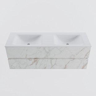 MONDIAZ VICA 140cm badmeubel onderkast Carrara 2 lades. Wastafel CLOUD dubbel 2 kraangaten, kleur Talc.