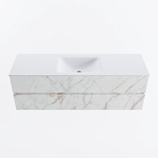 MONDIAZ VICA 150cm badmeubel onderkast Carrara 2 lades. Wastafel CLOUD midden 1 kraangat, kleur Talc.