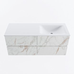 MONDIAZ VICA 120cm badmeubel onderkast Carrara 4 lades. Wastafel CLOUD rechts 1 kraangat, kleur Talc.