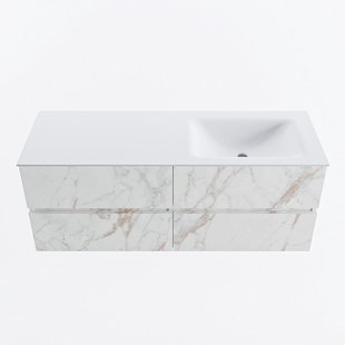 MONDIAZ VICA 130cm badmeubel onderkast Carrara 4 lades. Wastafel CLOUD rechts zonder kraangat, kleur Talc.