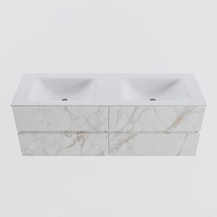 MONDIAZ VICA 140cm badmeubel onderkast Carrara 4 lades. Wastafel CLOUD dubbel 2 kraangaten, kleur Talc.