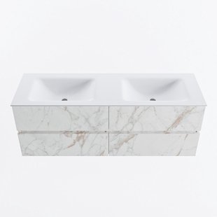 MONDIAZ VICA 140cm badmeubel onderkast Carrara 4 lades. Wastafel CLOUD dubbel zonder kraangat, kleur Talc.