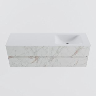 MONDIAZ VICA 150cm badmeubel onderkast Carrara 4 lades. Wastafel CLOUD rechts 1 kraangat, kleur Talc.