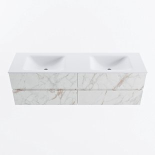 MONDIAZ VICA 160cm badmeubel onderkast Carrara 4 lades. Wastafel CLOUD dubbel 2 kraangaten, kleur Talc.