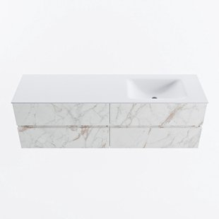 MONDIAZ VICA 160cm badmeubel onderkast Carrara 4 lades. Wastafel CLOUD rechts zonder kraangat, kleur Talc.