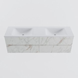 MONDIAZ VICA 160cm badmeubel onderkast Carrara 4 lades. Wastafel CLOUD dubbel zonder kraangat, kleur Talc.