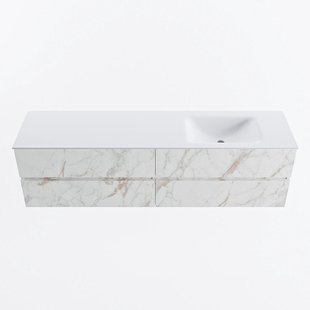MONDIAZ VICA 180cm badmeubel onderkast Carrara 4 lades. Wastafel CLOUD rechts zonder kraangat, kleur Talc.