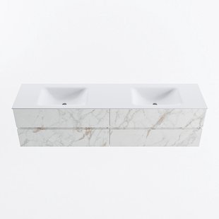 MONDIAZ VICA 190cm badmeubel onderkast Carrara 4 lades. Wastafel CLOUD dubbel 2 kraangaten, kleur Talc.