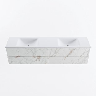 MONDIAZ VICA 190cm badmeubel onderkast Carrara 4 lades. Wastafel CLOUD dubbel zonder kraangat, kleur Talc.