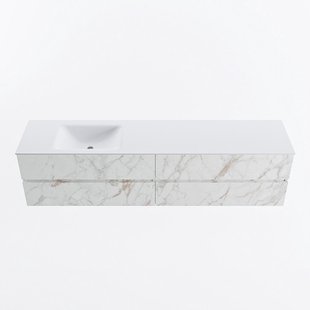 MONDIAZ VICA 200cm badmeubel onderkast Carrara 4 lades. Wastafel CLOUD links zonder kraangat, kleur Talc.
