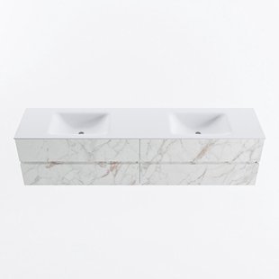 MONDIAZ VICA 200cm badmeubel onderkast Carrara 4 lades. Wastafel CLOUD dubbel zonder kraangat, kleur Talc.