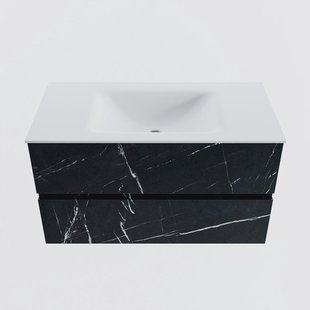 MONDIAZ VICA 90cm badmeubel onderkast Marquina 2 lades. Wastafel CLOUD midden 1 kraangat, kleur Talc.