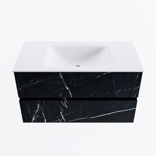 MONDIAZ VICA 90cm badmeubel onderkast Marquina 2 lades. Wastafel CLOUD midden zonder kraangat, kleur Talc.