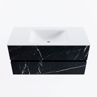 MONDIAZ VICA 100cm badmeubel onderkast Marquina 2 lades. Wastafel CLOUD midden 1 kraangat, kleur Talc.