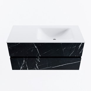 MONDIAZ VICA 100cm badmeubel onderkast Marquina 2 lades. Wastafel CLOUD rechts 1 kraangat, kleur Talc.