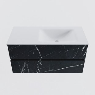 MONDIAZ VICA 100cm badmeubel onderkast Marquina 2 lades. Wastafel CLOUD rechts zonder kraangat, kleur Talc.