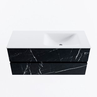 MONDIAZ VICA 110cm badmeubel onderkast Marquina 2 lades. Wastafel CLOUD rechts zonder kraangat, kleur Talc.