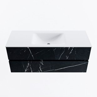 MONDIAZ VICA 120cm badmeubel onderkast Marquina 2 lades. Wastafel CLOUD midden 1 kraangat, kleur Talc.