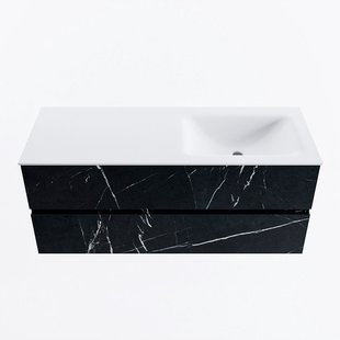 MONDIAZ VICA 120cm badmeubel onderkast Marquina 2 lades. Wastafel CLOUD rechts 1 kraangat, kleur Talc.