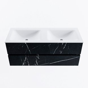 MONDIAZ VICA 120cm badmeubel onderkast Marquina 2 lades. Wastafel CLOUD dubbel 2 kraangaten, kleur Talc.