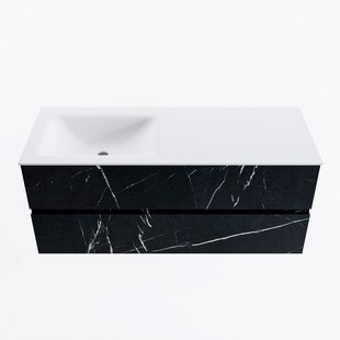 MONDIAZ VICA 120cm badmeubel onderkast Marquina 2 lades. Wastafel CLOUD links zonder kraangat, kleur Talc.