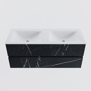 MONDIAZ VICA 120cm badmeubel onderkast Marquina 2 lades. Wastafel CLOUD dubbel zonder kraangat, kleur Talc.