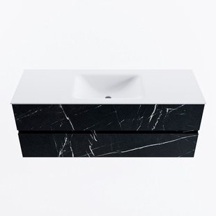 MONDIAZ VICA 130cm badmeubel onderkast Marquina 2 lades. Wastafel CLOUD midden 1 kraangat, kleur Talc.