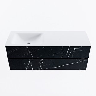 MONDIAZ VICA 130cm badmeubel onderkast Marquina 2 lades. Wastafel CLOUD links 1 kraangat, kleur Talc.