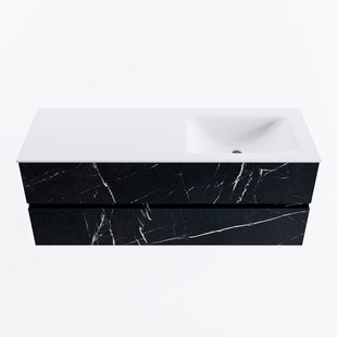 MONDIAZ VICA 130cm badmeubel onderkast Marquina 2 lades. Wastafel CLOUD rechts 1 kraangat, kleur Talc.