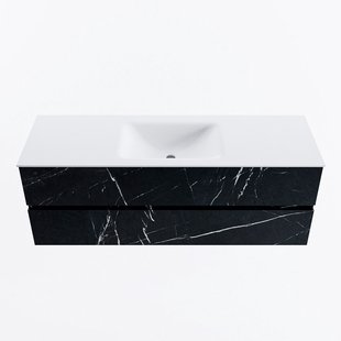 MONDIAZ VICA 140cm badmeubel onderkast Marquina 2 lades. Wastafel CLOUD midden zonder kraangat, kleur Talc.