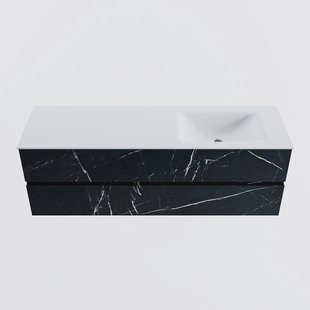 MONDIAZ VICA 150cm badmeubel onderkast Marquina 2 lades. Wastafel CLOUD rechts zonder kraangat, kleur Talc.