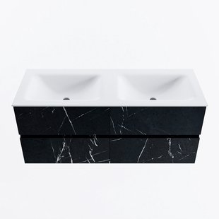 MONDIAZ VICA 120cm badmeubel onderkast Marquina 4 lades. Wastafel CLOUD dubbel 2 kraangaten, kleur Talc.