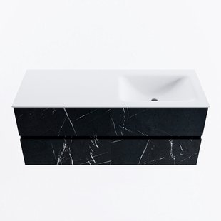 MONDIAZ VICA 120cm badmeubel onderkast Marquina 4 lades. Wastafel CLOUD rechts zonder kraangat, kleur Talc.