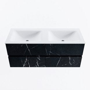 MONDIAZ VICA 120cm badmeubel onderkast Marquina 4 lades. Wastafel CLOUD dubbel zonder kraangat, kleur Talc.