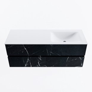 MONDIAZ VICA 130cm badmeubel onderkast Marquina 4 lades. Wastafel CLOUD rechts 1 kraangat, kleur Talc.