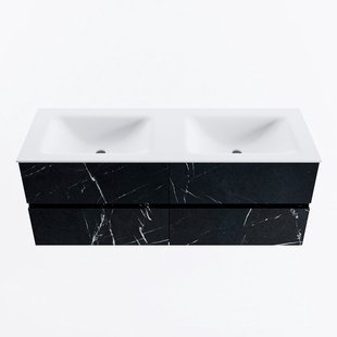 MONDIAZ VICA 130cm badmeubel onderkast Marquina 4 lades. Wastafel CLOUD dubbel 2 kraangaten, kleur Talc.