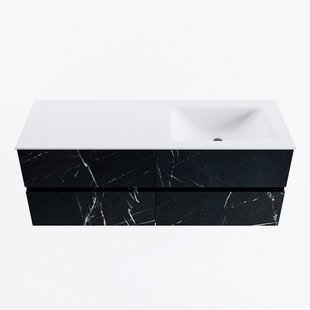 MONDIAZ VICA 130cm badmeubel onderkast Marquina 4 lades. Wastafel CLOUD rechts zonder kraangat, kleur Talc.