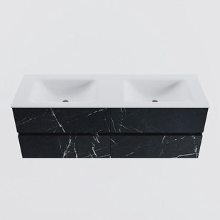 MONDIAZ VICA 140cm badmeubel onderkast Marquina 4 lades. Wastafel CLOUD dubbel 2 kraangaten, kleur Talc.