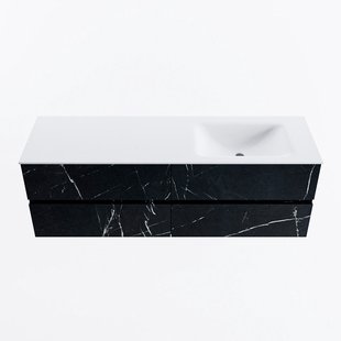 MONDIAZ VICA 150cm badmeubel onderkast Marquina 4 lades. Wastafel CLOUD rechts zonder kraangat, kleur Talc.