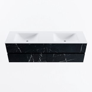 MONDIAZ VICA 160cm badmeubel onderkast Marquina 4 lades. Wastafel CLOUD dubbel zonder kraangat, kleur Talc.