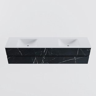 MONDIAZ VICA 200cm badmeubel onderkast Marquina 4 lades. Wastafel CLOUD dubbel zonder kraangat, kleur Talc.