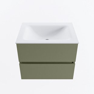 MONDIAZ VICA 60cm badmeubel onderkast Army 2 lades. Wastafel CLOUD midden 1 kraangat, kleur Talc.