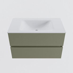 MONDIAZ VICA 80cm badmeubel onderkast Army 2 lades. Wastafel CLOUD midden zonder kraangat, kleur Talc.