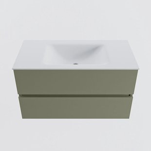 MONDIAZ VICA 90cm badmeubel onderkast Army 2 lades. Wastafel CLOUD midden 1 kraangat, kleur Talc.