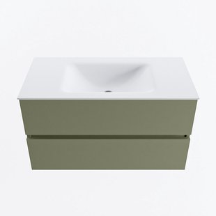 MONDIAZ VICA 90cm badmeubel onderkast Army 2 lades. Wastafel CLOUD midden zonder kraangat, kleur Talc.