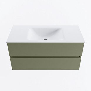 MONDIAZ VICA 100cm badmeubel onderkast Army 2 lades. Wastafel CLOUD midden 1 kraangat, kleur Talc.