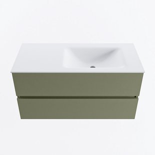 MONDIAZ VICA 100cm badmeubel onderkast Army 2 lades. Wastafel CLOUD rechts 1 kraangat, kleur Talc.