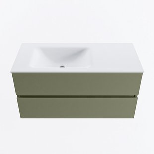 MONDIAZ VICA 100cm badmeubel onderkast Army 2 lades. Wastafel CLOUD links zonder kraangat, kleur Talc.